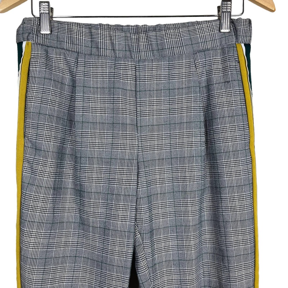 Zara Cigarette Pants Trouser Plaid Side Stripe Gray Green Yellow XS - Picture 4 of 10